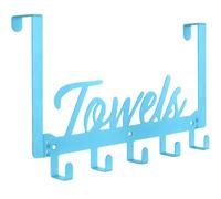 Azmoncy Over The Door Hooks, Towel Rack for Bathroom Over Door Towel Hanger, Heavy Duty with 5 Coat Hooks for Pool, Bedroom, Bathroom, Kitchen Towels, Bags (Blue)