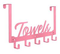 Azmoncy Over The Door Hooks, Towel Rack for Bathroom Towel Holder for Hanging Heavy Duty, Over Door Hanger with 5 Coat Hooks for Bedroom Bathroom Kitchen Towels, Pink