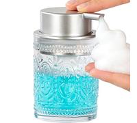 AZMOYAC Foaming Soap Dispenser - Matte Silver Pump Foaming Hand Soap Dispenser for Bathroom & Kitchen, 8 OZ Transparent Glass Foam Hand Wash Dispenser, Small Refillable Dish Soap Dispenser