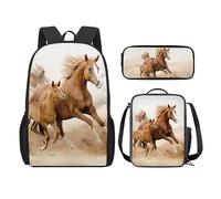 Azmprint 17 Inch Lightweight Horse Backpack and Lunch Bag Set for Girls Kids Animal Print Backpack with Pencil Case