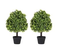 Azoco 27“ Realistic Artificial Boxwood Topiary Trees Set of 2, Faux Boxwood Plants Outdoor UV-Resistant, No Maintenance Curb Appeal Fake Evergreen Bushes & Shrubs for Front Porch Outside Planter Decor