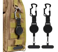 Azoisuwr 2 PCS Retractable Phone Lanyard, Mobile Phone Lanyard with Metal Tether Tab, Adjustable for Outdoor Activities Such as Hiking Mountaineering and Fishing, Black