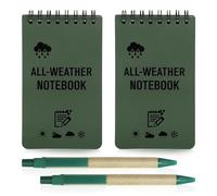 Azoisuwr 2 Pcs Waterproof Notepad with Top-Spiral,2.99×5in Mini Waterproof Notepad with 2 Pcs Kraft Paper Pen, Reusable Pocket Notepad, Mini Notebook for Outdoor, Office, School ect. (Green)
