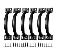 Azoisuwr 6 Pcs Black Gate Handle, 92mm Pull Handles with 24 Screws for Wooden Gates Doors Cabinets Furniture Garden Shed Outdoor Indoor Use
