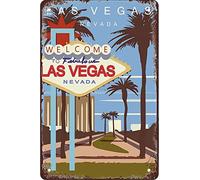 AZOLID Funny Metal Tin Signs Las Vegas Vintage Bar Club Cave Home Kitchen Rustic Travel Metal Signs Wall Art Decor 14x20CM