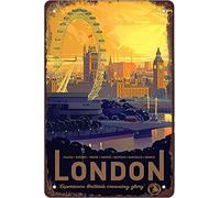 AZOLID Funny Metal Tin Signs London City Vintage Bar Club Cave Home Kitchen Rustic Travel Metal Signs Wall Art Decor 30x20CM