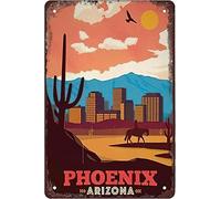 AZOLID Funny Metal Tin Signs Phoenix arizona Vintage Bar Club Cave Home Kitchen Rustic Travel Metal Signs Wall Art Decor 14x20CM