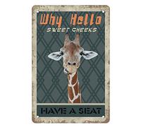 AZOLID Funny Tin Sign Why Hello Sweet Cheeks Have A Seat Giraffe Tin Sign Wall Art Metal Poster for Home Bar Cafe Garage Bathroom 30x20CM