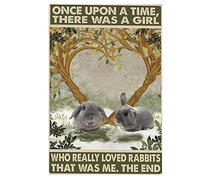 AZOLID Metal Signs Once Upon A Time There was A Girl Who Really Loved Rabbit Tin Signs Vintage Bar Club Cave Home Kitchen Wall Decor Rustic Sign Funny Decor 30X20CM