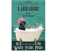 AZOLID Metal Signs Retro Dog Black Labrador and Bath Soap Tin Sign Wall Art Metal Poster for Home Bar Cafe Garage Bathroom 30X20CM