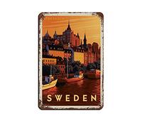 AZOLID Metal Signs Sweden Stockholm Funny Travel Tin Signs Bar Coffee Home Room Art Wall Plaque Decor Gift Outdoor Indoor 30x20CM