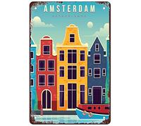 AZOLID Metal Tin Sign Amsterdam Netherlands Travel Tin Signs Vintage Bar Club Cave Home Kitchen Wall Decor Rustic Metal Sign Funny Decor 14x20CM