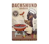 AZOLID Metal Tin Sign Dachshund Dog Sausage Co. Longest Wiener In Town Tin Sign Vintage Bar Club Cave Home Kitchen Rustic Wall Art Decor Funny Sign 14X20CM