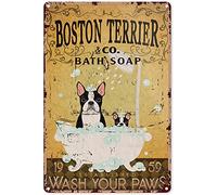 AZOLID Metal Tin Signs Boston Terrier Co. Bath Soap Established Wash Your Paws Tin Sign Vintage Bar Club Cave Home Kitchen Wall Art Decor 20X30CM