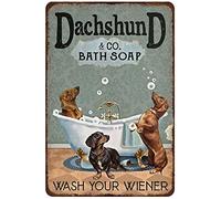 AZOLID Metal Tin Signs Dachshund Co. Bath Soap Wash Your Wiener Tin Sign Vintage Bar Club Cave Home Kitchen Wall Art Decor 14X20CM