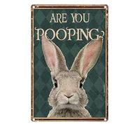 AZOLID Rabbit Are You Pooping?Funny Tin Sign Vintage Fine Cave Art Decorations Metal Sign Wall Decor 14X20CM