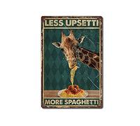 AZOLID Retro Metal Tin Sign Giraffe Eating Spaghetti Tin Sign Home Gate Garden Bars Restaurants Cafes Office Store Pubs Club 30x43CM