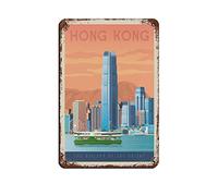 AZOLID Vintage Metal Signs Hong Kong Travel Tin Signs Vintage Bar Club Cave Home Kitchen Wall Decor Gift Funny Decor 14x20CM