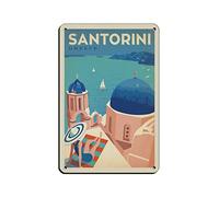 AZOLID Vintage Metal Tin Signs Greece Santorini Travel Tin Signs Metal Poster Wall Decor Office Cafe Bathroom Badroom 30x20CM