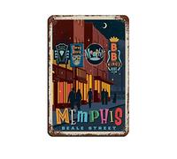 AZOLID Vintage Metal Tin Signs Memphis Beale Street Travel Tin Signs Metal Poster Wall Decor Office Cafe Bathroom Badroom 30x20CM