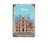 AZOLID Vintage Metal Tin Signs Milan City Travel Tin Signs Metal Poster Wall Decor Office Cafe Bathroom Badroom 30x20CM