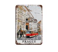 AZOLID Vintage Metal Tin Signs Prague Czech Republic Travel Tin Signs Metal Poster Wall Decor Office Cafe Bathroom Badroom 30x20CM