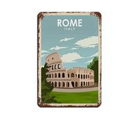 AZOLID Vintage Metal Tin Signs Rome Italy Travel Tin Signs Metal Poster Wall Decor Office Cafe Bathroom Badroom 30x20CM