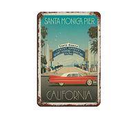 AZOLID Vintage Metal Tin Signs Santa Monica Pier Travel Tin Signs Metal Poster Wall Decor Office Cafe Bathroom Badroom 30x20CM