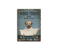 AZOLID Vintage Signs Metal Signs Border Terrier Co. Bath Soap Wash Your Paws Tin Signs Vintage Retro Bar Club Cave Home Kitchen Wall Decor Rustic Sign 30X43CM