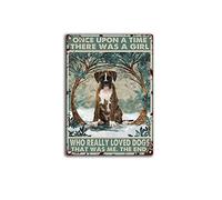 AZOLID Vintage Signs Metal Signs Brindle Boxer Once Upon A Time There was A Girl Who Really Loved Dogs Tin Sign Wall Art Metal Poster for Home Bar Cafe Garage Bathroom 14X20CM