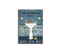 AZOLID Vintage Signs Metal Signs Dog Cavalier King Charles Spaniel and Sink Co. Wash Your Paws Tin Signs Vintage Retro Bar Club Cave Home Kitchen Wall Decor Rustic Sign 30X43CM