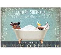 AZOLID Vintage Signs Metal Signs German Shepherd Bath Soap Tin Sign Wall Art Metal Poster for Home Bar Cafe Garage Bathroom 30X43CM
