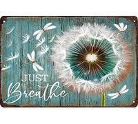 AZOLID Vintage Signs Metal Signs Just Breathe Dandelion Dragonfly Tin Sign Wall Art Metal Poster for Home Bar Cafe Garage Bathroom 30X43CM
