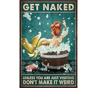 AZOLID Vintage Signs Metal Signs Redhead Mermaid Get Naked Don't Make It Weird Tin Signs Vintage Funny Home Kitchen Bar Club Cave Rustic Wall Art Decor 30X43 CM