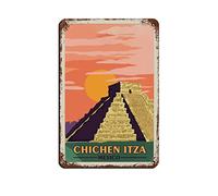 AZOLID Vintage Tin Signs Chichen Itza Mexico Metal Travel Tin Signs Wall Decor for Cafe Bar Pub Home 30x20CM