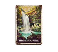 AZOLID Vintage Tin Signs Great Smoky Mountains Grotto Falls Metal Travel Tin Signs Wall Decor for Cafe Bar Pub Home 30x20CM