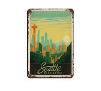 AZOLID Vintage Tin Signs Seattle Skyline Metal Travel Tin Signs Wall Decor for Cafe Bar Pub Home 14x20CM