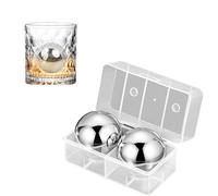 Azonelife 2 Pieces 55mm Stainless Steel Ice Balls, Whisky Stones, Reusable Cooling Stones, Silver, 2 x 55 mm Ice Puck, 1 x Storage Box