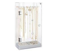 Azonelife 360 Rotating Necklace Display Stand, Acrylic Necklace Holder Box, Pendant Display Organiser Holder with 24 Hooks and Velvet Storage Box for Necklaces Bracelet Earrings and Ring