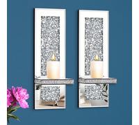 Azonsdop Silver Mirrored Candle Sconces Set of 2, Crystal Candle Holders with Acrylic Crushed Diamond, Home Décor