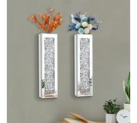 Azonsdop Silver wall Decor Mirrored Vase Set of 3,Crystal Crush Diamond Flower Vase,Stunning Decorative Glass Hanging Planter & Container for Home Wall Decor Befit for Faux Plants Can't Hold Water