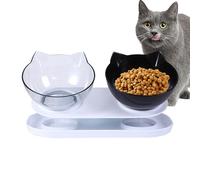 AZOOB Cat Food Bowls - Sturdy, Elevated, Non-Slip Cat Bowl with 15 Degree Tilt, Tilt Proof Feeding Station for Cats, Multifunctional Cat Food and Drinker Set for Small Cats