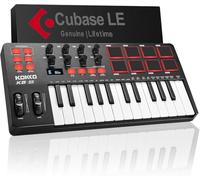 AZOR KOKKO MIDI Keyboard, Mini KB-25 25 Key MIDI Controller With 8 Backlit Drum Pads, 8 Knobs and Pitch Bend Wheel, Modulation Wheel for Music Production, Cubase LE Software Included
