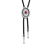 AZORA Western Bolo Tie Men Cowboy Crown Leather Necktie Leather Cord Agate Stone Goth Punk Retro Silver Bolo Necklace for Women, Bl036-oval Flower Red, adjuatable