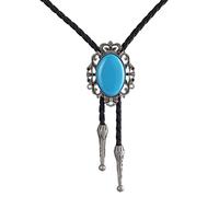 AZORA Western Bolo Tie Men Cowboy Crown Leather Necktie Leather Cord Agate Stone Goth Punk Retro Silver Bolo Necklace for Women, Bl034-crown Blue, adjuatable