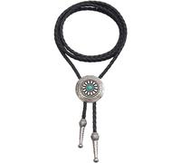 AZORA Western Bolo Tie Men Cowboy Crown Leather Necktie Leather Cord Agate Stone Goth Punk Retro Silver Bolo Necklace for Women, Bl035-flower Turquoise Silver, adjuatable