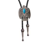 AZORA Western Bolo Tie Men Cowboy Crown Leather Necktie Leather Cord Agate Stone Goth Punk Retro Silver Bolo Necklace for Women, Bl043-thunderbird Silver, adjuatable