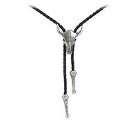 AZORA Western Cowboy Bolo Tie Men Leather Necktie Rope Cord Bull Skull Bola Tie for Women, Cow Skull Bolo Tie-silver