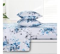 AZORES HOME California King Organic Cotton Sateen Sheet Set | Deep Pocket Floral Sheets, 300 Thread Count, 4-Piece Luxury Bedding, Isabella Grey