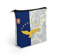 Azores Paisley Flag Travel Makeup Bag Toiletry Cosmetic Pouch Aesthetic Organizer Pencil Case Pen Holder 8.3 X 7.5 Inch